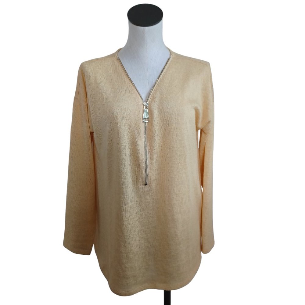 Soft Surroundings Sweater Yellow Valentina Zip Up Lightweight Pullover Womens L